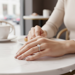 Bague de fiançailles en or rose massif 9 carats avec diamant de laboratoire taille brillant rond, certifiée IGI, alliance de mariage moderne - Product Image 3