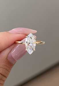 Bague de fiançailles solitaire 2 carats en diamant de laboratoire taille marquise, or massif 14 carats, sertie à griffes, style minimaliste, pour demande en mariage, prix d'usine - Product Image 5