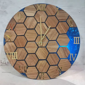 Horloge murale élégante en bois et résine époxy faite à la main, style Art déco, décoration d'intérieur élégante, affichage artistique unique à aiguilles, salon, bureau - Product Image 1