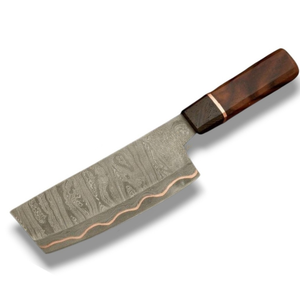 Couteaux de cuisine en acier Damas faits à la main avec manche en bois de qualité supérieure, lame large et tranchante pour la cuisson professionnelle des légumes et de la viande - Product Image 3