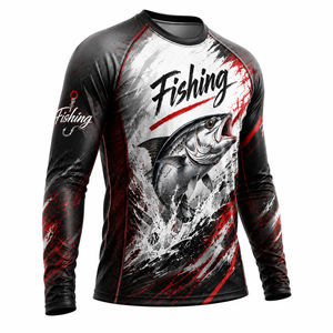เสื้อแรชการ์ดแขนยาวสำหรับผู้ชาย ลายบลูมาร์ลิน ป้องกันรังสียูวี ผลิตจากผ้าฝ้ายผสมเป็นมิตรกับสิ่งแวดล้อม เสื้อตกปลา UPF 50+ ป้องกันแสงแดด - Product Image 3