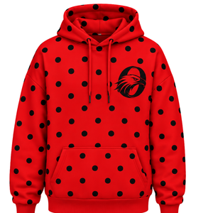 <b>Red</b> Black Polka Dot Women Pullover <b>Hoodie</b> Fleece Hooded Sweatshirt Casual Loose Fit Long Sleeve Kangaroo Pocket Streetwear - Product Image 1
