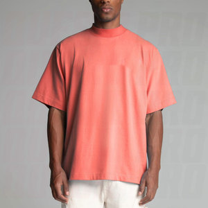 T-shirts pour hommes de haute qualité, coupe décontractée, épaules tombantes, col contrastant, en coton épais, respirant, style streetwear - Product Image 4