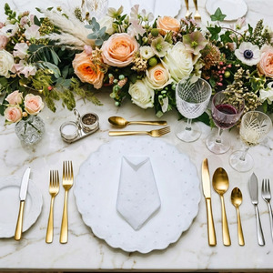 Custom Embroidered Luxury White Dots Circle <b>Placemats</b> Napkins Sets Washable Scallop Border Linen Mats for Weddings Home - Product Image 4