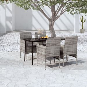 5 Piece <b>Grey</b> Pe Rattan Garden Dining Set With Steel <b>Frame</b> Outdoor Furniture Contemporary Design - Product Image 3