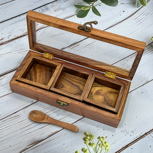 Caja de especias de madera artesanal, caja de almacenamiento de condimentos con 9 compartimentos, herramientas para especias, piezas hechas a mano de última generación - Product Image 4