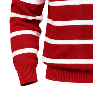 Suéter de punto para hombre con cremallera de un cuarto, rayas rojas, de lana/acrílico, con cuello, mangas largas y puños acanalados - Ropa casual al por mayor - Product Image 6