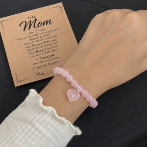 Bracelet en perles de quartz rose en forme de cœur, bijoux en pierre de cristal faits à la main, thème amour, cadeau pour maman, fête des mères - Product Image 3