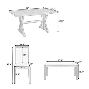 Set da Pranzo Classico in Stile Fattoria con 6 Pezzi: Tavolo con Gambe a Cavalletto e 4 Sedie Imbottite, Tavolo da Cucina per 6 Persone - Product Image 6