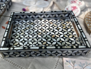 Luxury Handmade Breakfast <b>Bed</b> Tray <b>Rustic</b> Mother Pearl Serving Tray Design with Wood Handle for Food Serving - Product Image 4