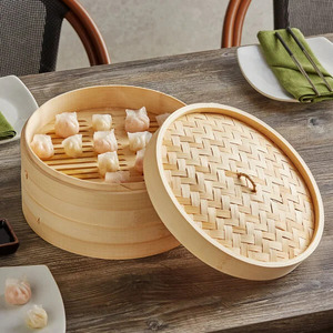 High Quality Bamboo <b>Steamer</b> Cookware Natural Handmade Kitchen Basket Set for Restaurant Dimsum Dumpling Rice Cooking Item - Macy - Product Image 2