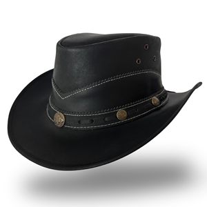 Chapeau de cowboy en cuir unisexe noir style western décontracté pour l'extérieur toutes saisons ajustable taille 58-60CM - Product Image 1
