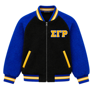 Custom Reversible Sigma Gamma Rho Women's Sherpa Bomber Jacket Plush <b>Fleece</b> Greek Sorority Outerwear Warm Winter Casual Styles - Product Image 1
