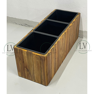 Pot de fleurs en bois d'acacia massif de qualité supérieure, 3 compartiments, jardinière naturelle avec doublure en plastique protectrice, vente en gros du Vietnam - Product Image 4