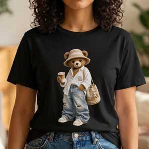 T-shirt décontracté pour femme, col rond, manches courtes, coupe ample, toutes saisons, tissu polaire polyester/coton, séchage rapide, 220g - Product Image 4