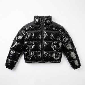 <b>Black</b> Quilted Puffer Jacket With Stand Collar Full Sleeve Zipper Closure <b>Winter</b> <b>Coat</b> For <b>Women</b> Solid Color Polyester Wadding - Product Image 1