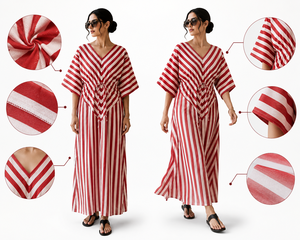 Classic Women Bohemian Flared Stripe Print <b>Kaftan</b> Dress Luxury Cotton Loungewear Wholesale Loose <b>Beach</b> Maxi Plus Size Outfits - Product Image 2