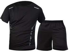 Ensemble de sport 2 pièces pour homme, streetwear d'été, imprimé uni, séchage rapide, respirant, t-shirt à manches courtes, short noir avec poches - Product Image 4