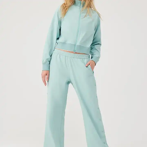 Latest Style Women Heavyweight <b>Cropped</b> Hoodie Oversized Drop Shoulder <b>Cropped</b> <b>Zip</b> <b>up</b> Hoodie - Product Image 3