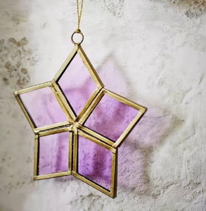 Top Selling Star Shape Brass Star Lantern With Colorful Glass Panels For Home <b>Decoration</b> Christmas - Product Image 2