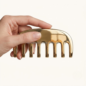 Peigne à cheveux artisanal en laiton pur Kansa, à dents larges, pour stimulation du cuir chevelu, acupression des méridiens, outil de massage détoxifiant, OEM - Product Image 2