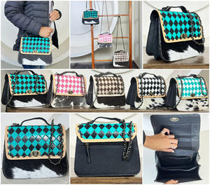 New Arrival 2026 Genuine Cowhide Leather Crossbody Sling <b>Bag</b> Checkered Pattern Shoulder Purse with Chain Strap Stylish & Durable - Product Image 3
