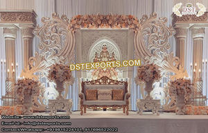 Grande réception fête couronne scène configuration intérieur mariage indien réception scène Deluxe Western thème mariage scène DecorationUK - Product Image 2