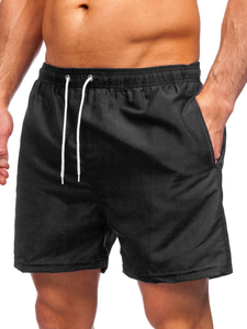 Men's Solid <b>Black</b> Drawstring Swim Shorts Quick Dry Mid Waist Casual Beach Shorts Polyester Short Shorts - Product Image 3