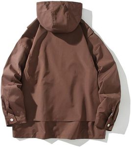 Veste tissée minimaliste à capuche pour homme, couleur unie beige, non doublée, style teint uni - Product Image 2