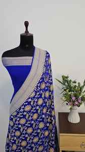 Chiffon Georgette Banarasi Khaddi 100% Puro de Primera Calidad, Tejido Artesanal Tradicional, Protección Solar, Secado Rápido, Para Todas las Estaciones - Product Image 3