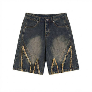 Shorts de Mezclilla Desgastados con Logotipo Personalizado – Estilo Y2K, Holgados, Unisex, para Streetwear - Product Image 1