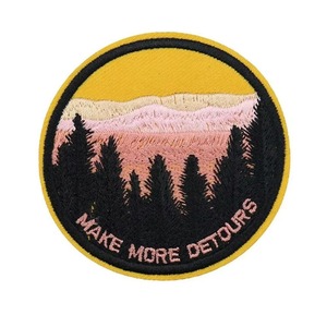 Circular Embroidered <b>Patch</b> Desert Landscape Sun Mountains Iron-On Fabric <b>Applique</b> Gift - Product Image 1