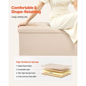 Banc de rangement pliable rembourré en lin, capacité de 660 lb - Product Image 5