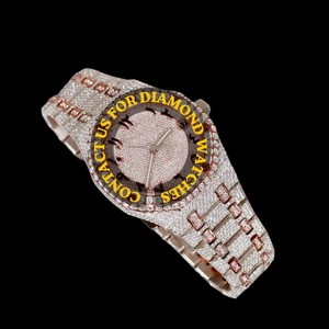 Reloj de Pulsera para Hombre, Diseño Moderno, Esfera de 41 mm con Números Árabes, Chapado en Oro Rosa, Diamantes Moissanite, Movimiento de Cuarzo, Estilo Hip Hop - Product Image 6