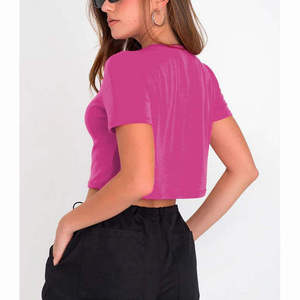 T-shirt court ample et tendance pour femme, col rond, noir teint, pour service OEM, nouvelle mode - Product Image 2