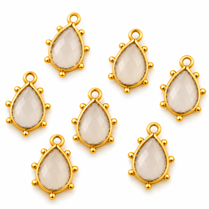 Pendentif en pierre de lune blanche facettée en forme de poire, avec monture dorée, pour la fabrication de colliers, bracelets et boucles d'oreilles - Product Image 2