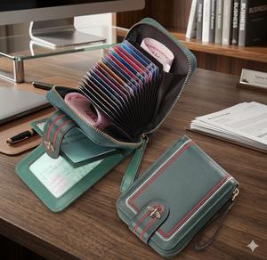 Wriza Genuine Leather RFID Blocking Women Wallet Short Clutch Zipper Coin Purse Accordion Design Credit <b>Card</b> Holder Case - Product Image 4