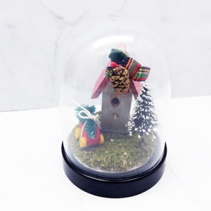 Maison de poupée Miniature 1:12 Accessoires de bricolage Miniature Merry Xmas Mini Bird House Pine Tree Dome with Base - Product Image 1