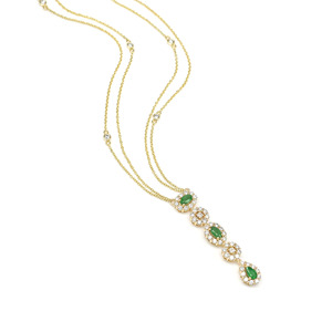 Top Selling 14K <b>Solid</b> <b>Gold</b> Natural 5X3MM Zambian Emerald Halo Necklace with White Diamond Lariat Necklace Fast Shipping Stock - Product Image 4
