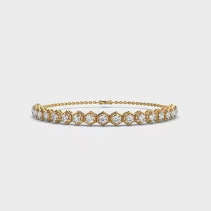 Fashion Bracelets Honeycomb Hexagonal Shaped Tennis Bracelet 14K Yellow <b>Gold</b> Lab Grown Diamond Dainty Link Chain Bracelets Women - Product Image 1
