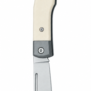 Navajas plegables de bolsillo con mango blanco marfil, hoja con punta de lanza plateada, ranura para clavos y refuerzos metálicos grises para tareas de utilidad - Product Image 4