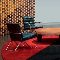 Fauteuil lounge moderne de luxe style Mid-Century en cuir côtelé avec structure chromée, pliable, couleur personnalisable, pour chambre, salle à manger, appartement