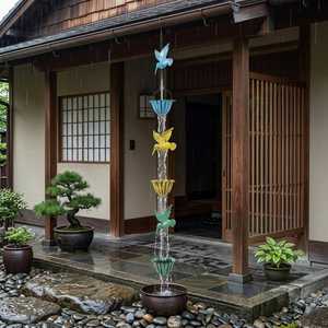 Cadena de Lluvia de Colibríes Coloridos, Taza Metálica para Pájaros, Tubería de Desagüe para Decoración de Jardín, Patio y Villa - Product Image 1