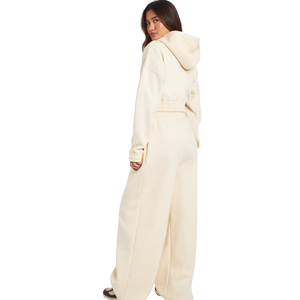 Women Cropped Hoodie Tracksuit Set Pullover Sweatshirt Wide Leg <b>Trousers</b> Elastic Waist Casual Two Piece Lounge Outfit Wholesales - Product Image 2