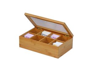Multi-Purpose 8-Slot Square Wooden <b>Tea</b> Bag Spice <b>Box</b> Eco-Friendly Clear Acrylic Lid Gourmet Kitchen Display Case Corporate Gift - Product Image 5