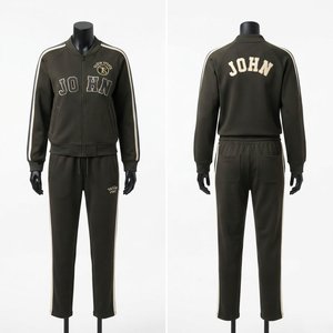 Ensemble d'entraînement de football unisexe en polaire polyester premium 220g, veste et pantalon noirs et olive à fermeture éclair intégrale, avec logo personnalisé, tenue d'équipe à séchage rapide - Product Image 1