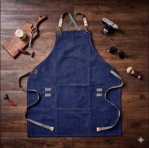 Tablier de Barbier Unisexe Style Rétro avec Motif Pugmark en Relief, Bordures en Cuir Véritable, Toile de Coton Imperméable et Résistante à l'Huile pour Salon de Coiffure - Product Image 5