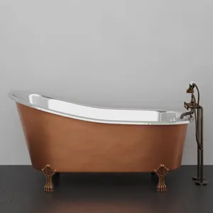 Premium Handmade Hammered Copper Double End Slipper Bathtub with Classic Clawfoot Base Freestanding Luxury <b>Bath</b> Tub - Product Image 6