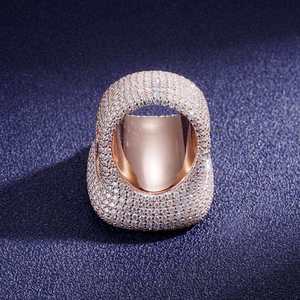 Chef D Rose 22k <b>Gold</b> Plated 925 Silver Zircon Pave <b>Cocktail</b> <b>Ring</b> Unisex Hiphop Style Letter Design Wedding - Product Image 2