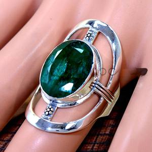 Bagues en argent sterling 925 avec émeraude, grande bague en cabochon, pierres précieuses faites à la main, prix de gros, bagues et bijoux en argent - Product Image 1